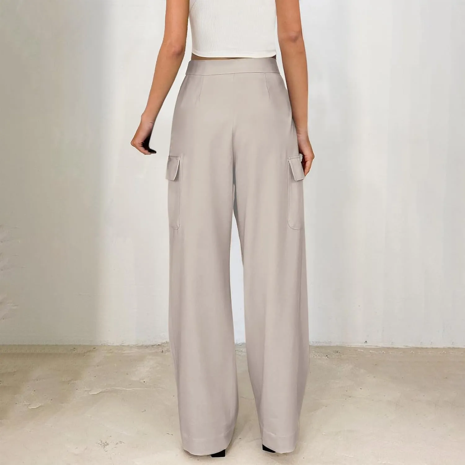 Womens Wide Leg Suit Pants High Waist Business Casual Work Pant Loose Comfy Versatile Dress Trousers with Four Pocket