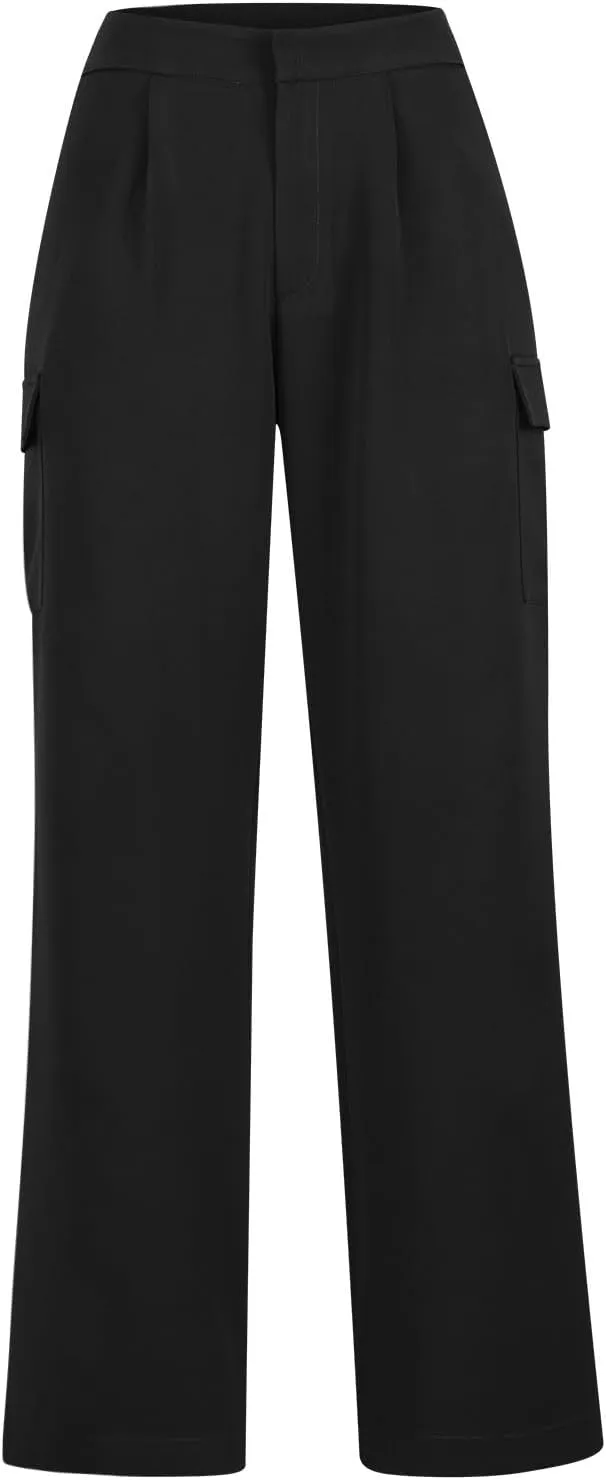 Womens Wide Leg Suit Pants High Waist Business Casual Work Pant Loose Comfy Versatile Dress Trousers with Four Pocket