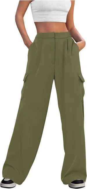 Womens Wide Leg Suit Pants High Waist Business Casual Work Pant Loose Comfy Versatile Dress Trousers with Four Pocket