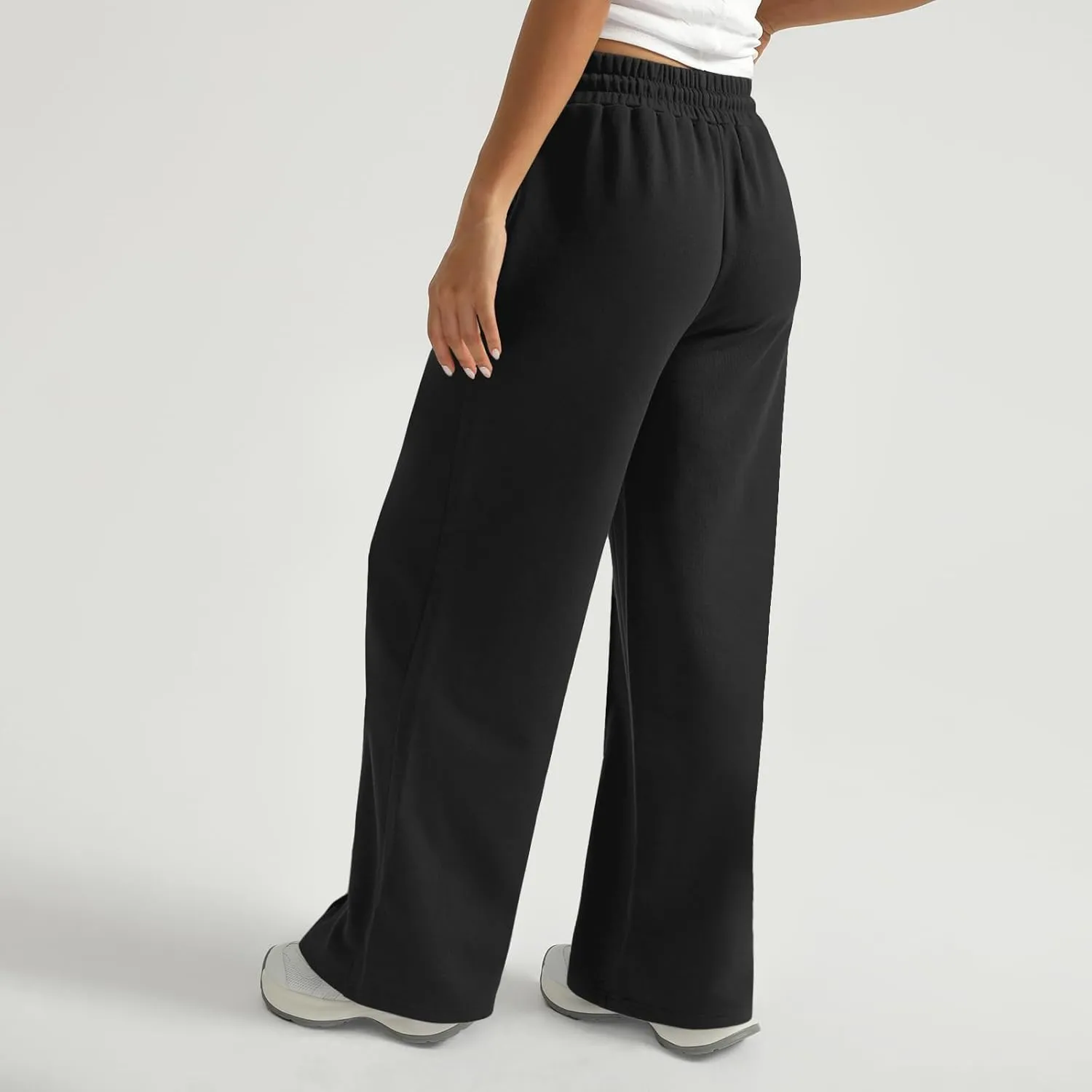 Womens Wide Leg Sweatpants Cozy Fleece Elastic High Waisted Baggy Sweat Pants Soft Drawstring Lounge Pants