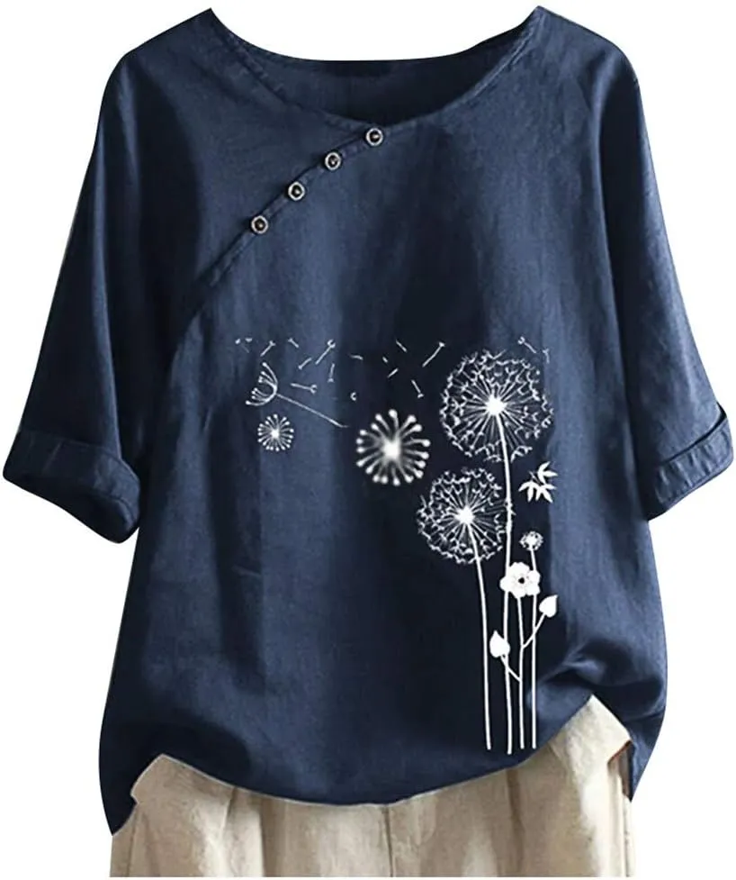 Workout Tops for Women Plus Size Oversized Crew Neck Linen Tops for Women Short Sleeve Cotton Blend Tee Shirts