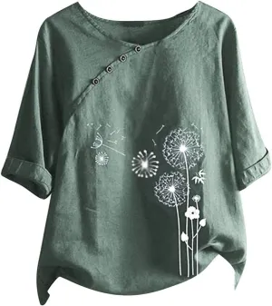 Workout Tops for Women Plus Size Oversized Crew Neck Linen Tops for Women Short Sleeve Cotton Blend Tee Shirts