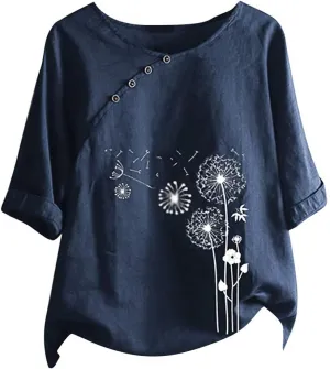 Workout Tops for Women Plus Size Oversized Crew Neck Linen Tops for Women Short Sleeve Cotton Blend Tee Shirts