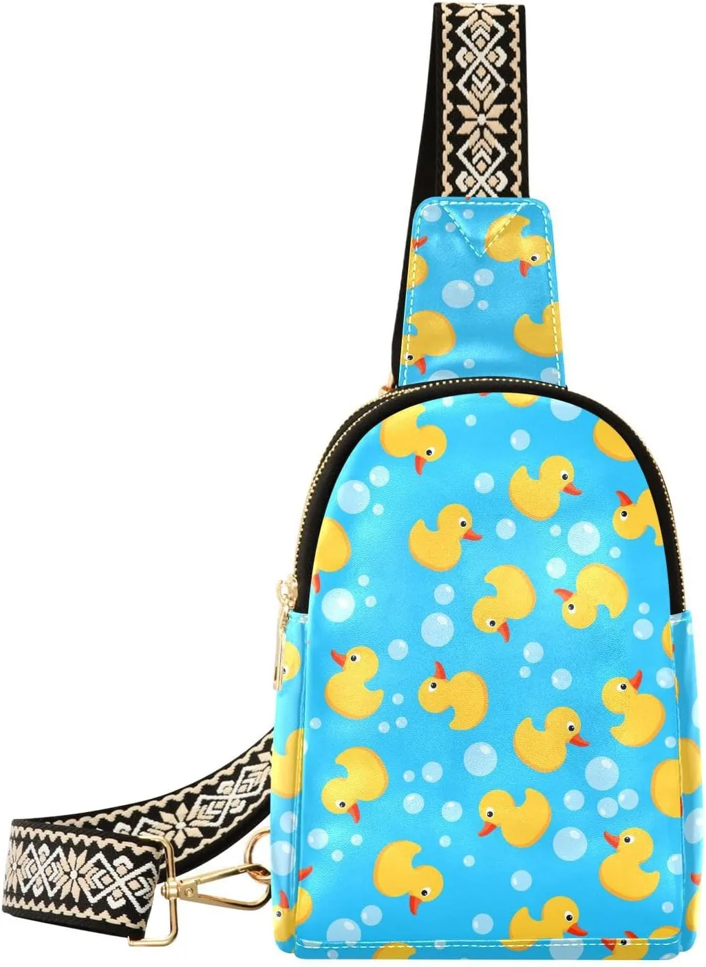 Yellow Rubber Duck Fanny Pack Crossbody PC Leather Small Sling Bag for Women Bath Soap Bubbles Fashion Waist Packs Chest Bag for Travel Sports Running Hiking