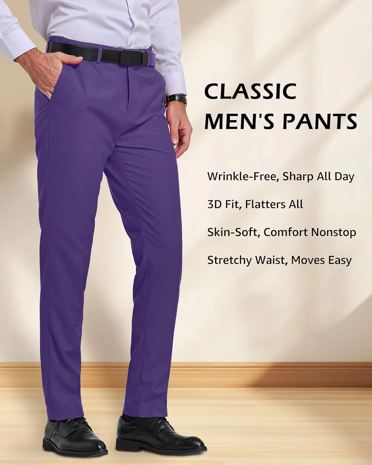 YND Men's Business Suit Pants Slim Fit Flex Flat Front Pant