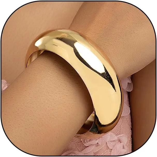 YOOESTORES82 Plated Gold Metal Wide Bracelets,Punk Minimalist Chunky Silver Circle Bangles,Attractive Party Daily Accessories Jewelry Gift for Women Bestie