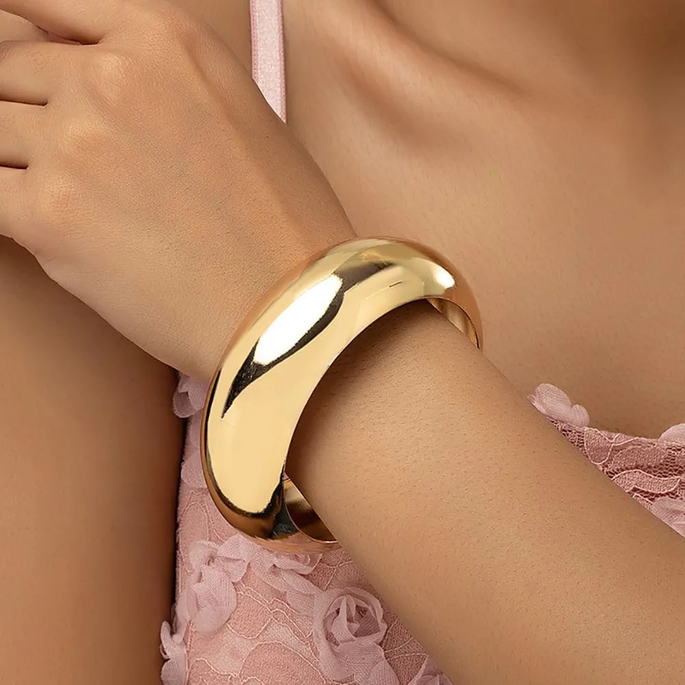 YOOESTORES82 Plated Gold Metal Wide Bracelets,Punk Minimalist Chunky Silver Circle Bangles,Attractive Party Daily Accessories Jewelry Gift for Women Bestie