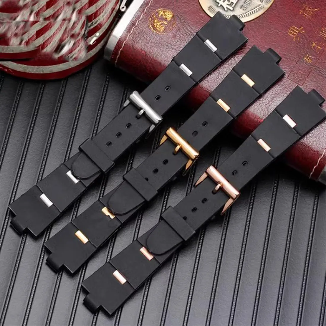 ZHUOLEI Black Silicone 22mm Rubber Watch Band Lug Width 8mm with Stainless Steel Buckle with Tool Replacement for Women's Watches