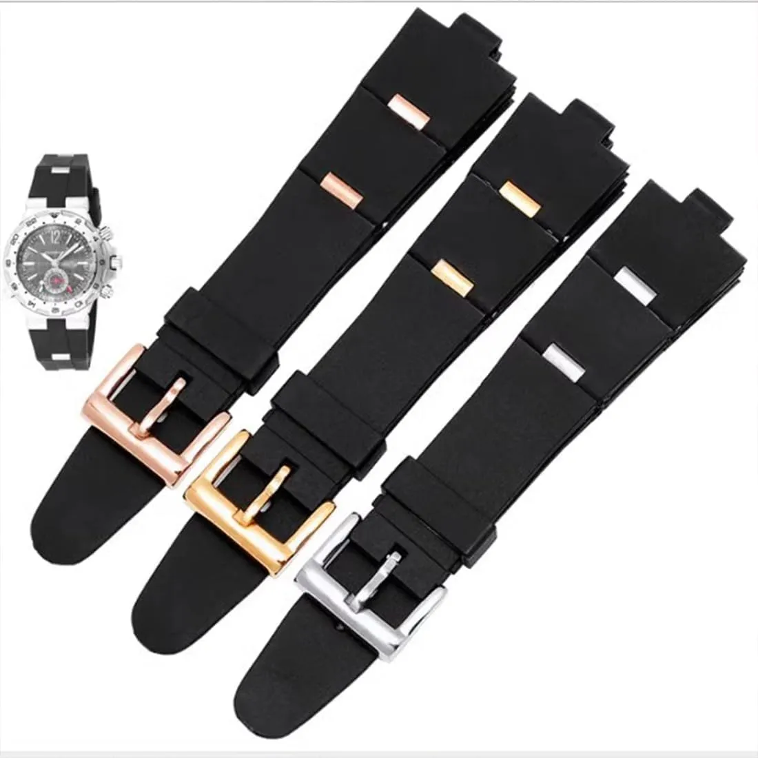 ZHUOLEI Black Silicone 22mm Rubber Watch Band Lug Width 8mm with Stainless Steel Buckle with Tool Replacement for Women's Watches