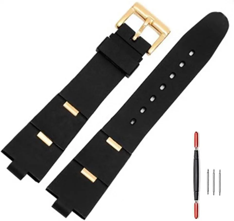ZHUOLEI Black Silicone 22mm Rubber Watch Band Lug Width 8mm with Stainless Steel Buckle with Tool Replacement for Women's Watches