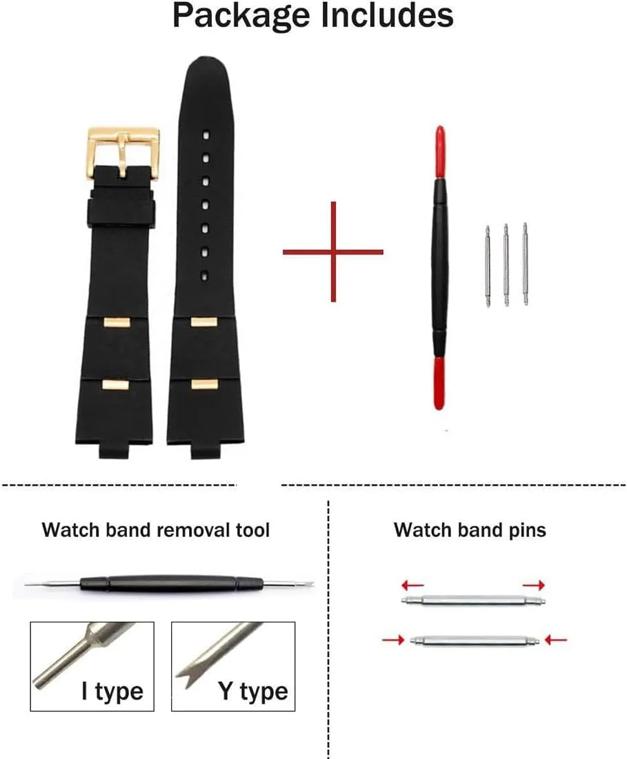 ZHUOLEI Black Silicone 22mm Rubber Watch Band Lug Width 8mm with Stainless Steel Buckle with Tool Replacement for Women's Watches